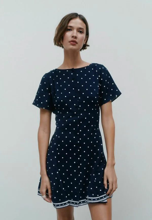 Платье-Рубашка мини-класса прямого кроя с поясом на талии Next, Navy Blue Spot