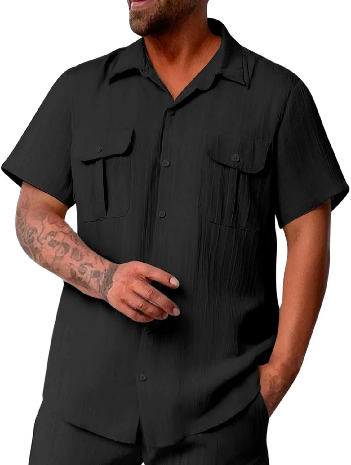 

Мужская летняя рубашка с коротким рукавом и карманами Juebong