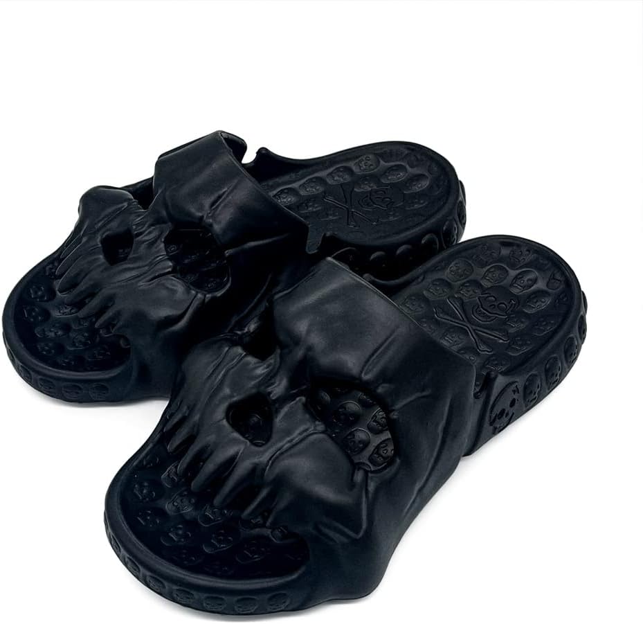 

Сланцы с дизайном черепа lunhaifi на одной полоске, 2023 года, новые с толстой EVA подошвой, уникальные пляжные сандалии для пар для женщин и мужчин (38-39, белые)