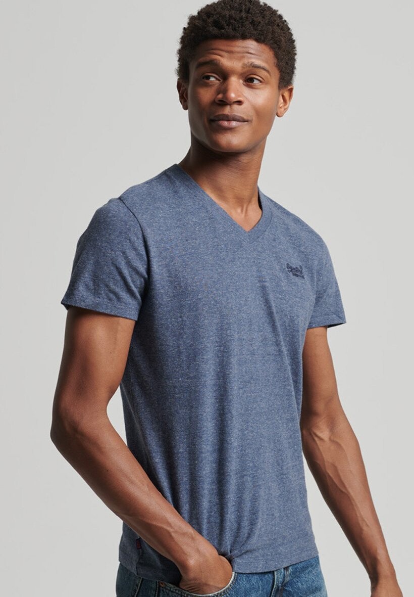 

Футболка базовая VINTAGE LOGO V-NECK Superdry, цвет navy marl dark grey