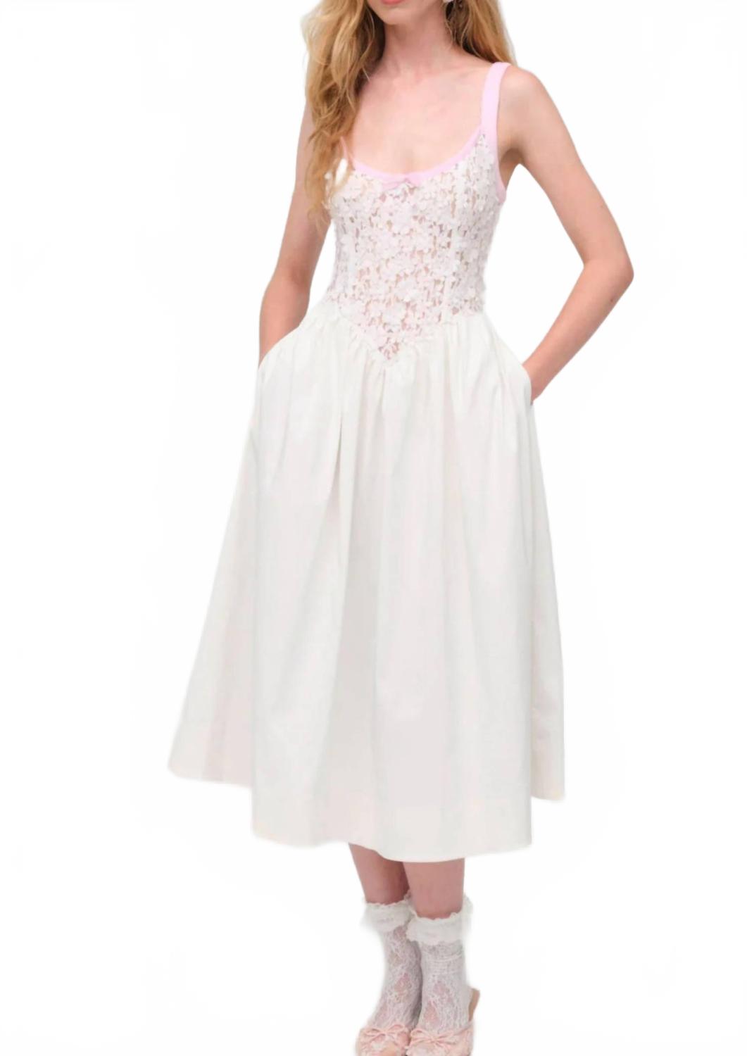 

For Love & Lemons Платье-миди с многослойным кружевом и цветочным узором, белое