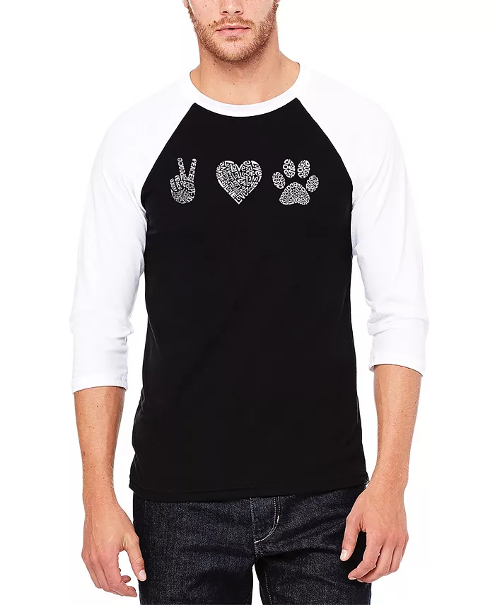 

Мужская футболка с регланными рукавами 3/4 и принтом "Peace Love Dogs" LA Pop Art, мультиколор