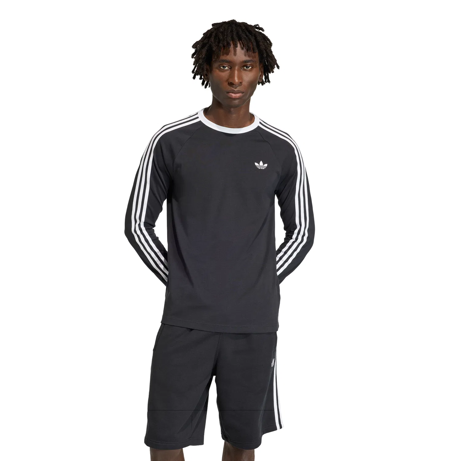 Мужская чёрная футболка с длинным рукавом и тремя полосками от Adidas — фото 4