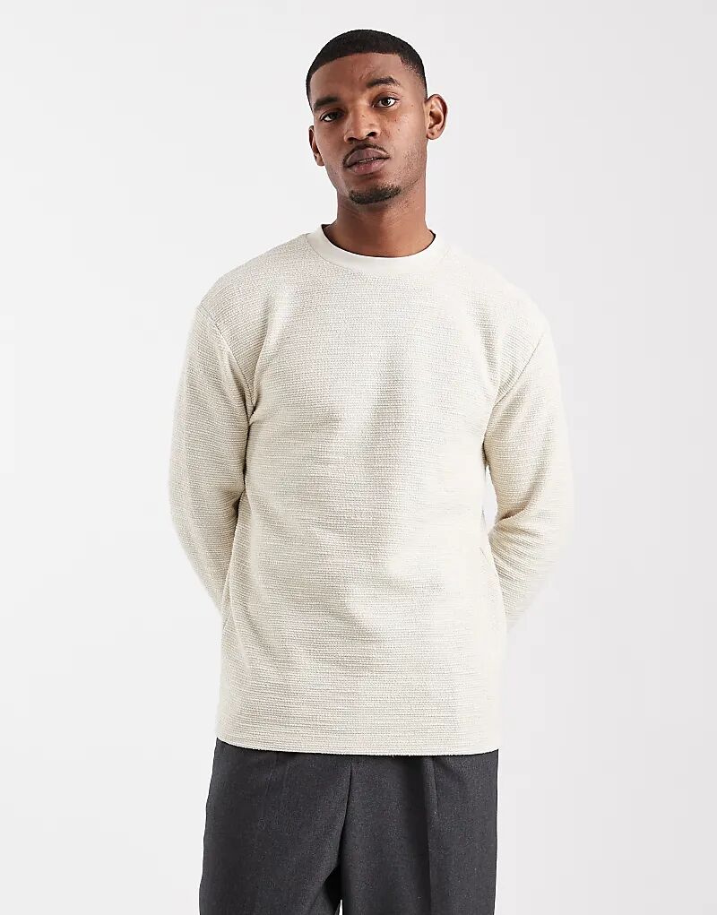 

Свободная футболка с длинными рукавами ASOS DESIGN из бежевого букле