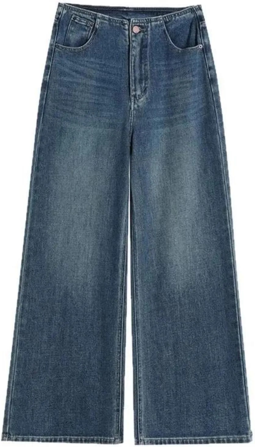Generic Женские синие джинсы Wide Leg - осенние стройнящие свободные универсальные драпированные брюки Straight Leg Floor Length — фото 4