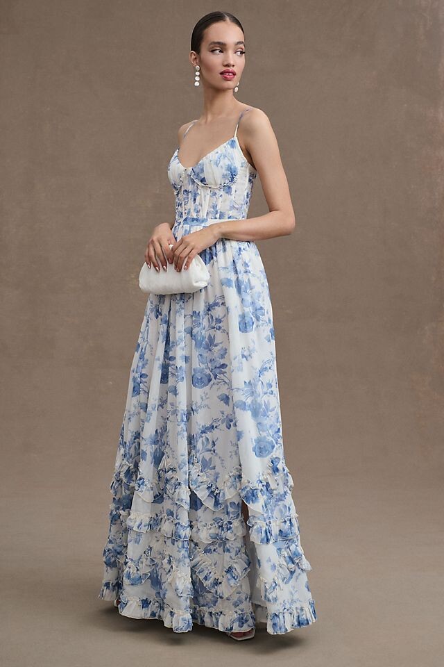 

Корсетное платье V. Chapman Carmen с оборками и разрезом спереди, цвет provencal blue floral