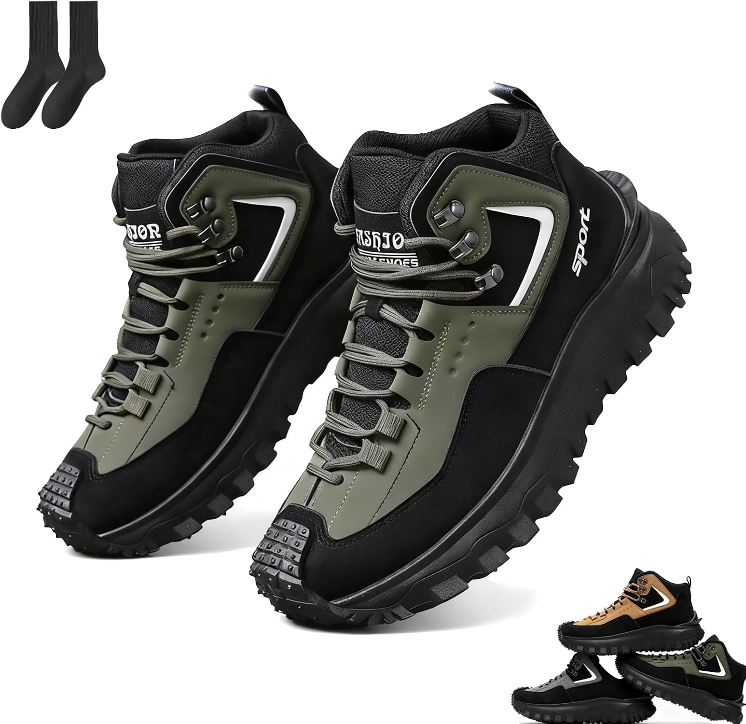 

Мужские ботинки, мужские водонепроницаемые туристические ботинки, 2026 новый дизайн с поддержкой свода стопы, против скольжения и проколов Generic, зеленый