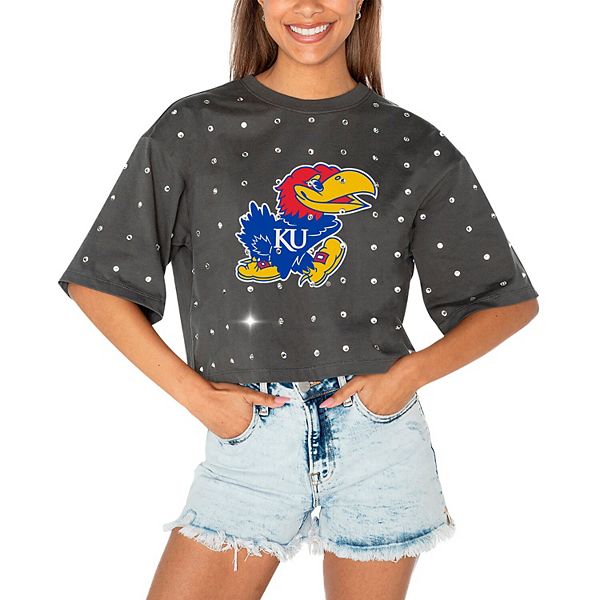 

Женская серая футболка Kansas Jayhawks Go Time с камнями Gameday Couture