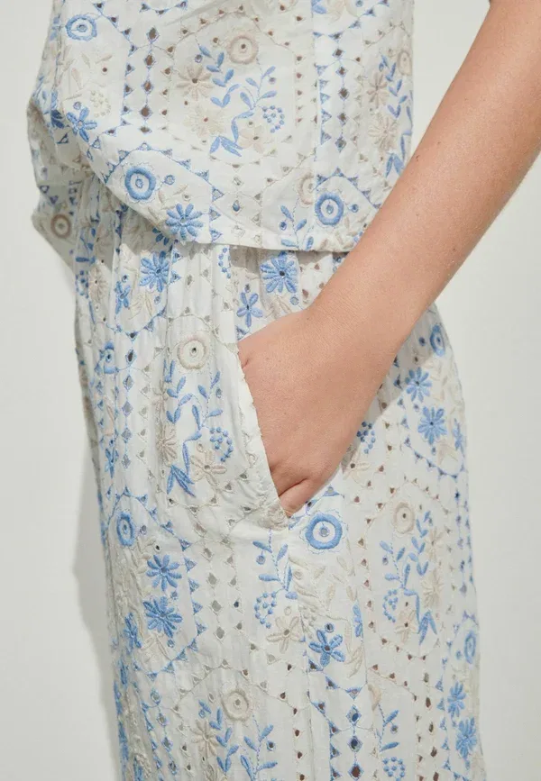 Брюки Next Petite fit embroidered wide leg, цвет экрю нейтральный синий
