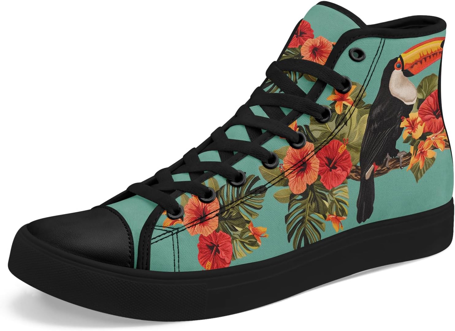 

Высокие кеды на платформе AWSOLE из канвы для женщин и мужчин, черные, винтажные, с принтом лесных животных, грибов и птиц, легкие повседневные тапочки из канвы