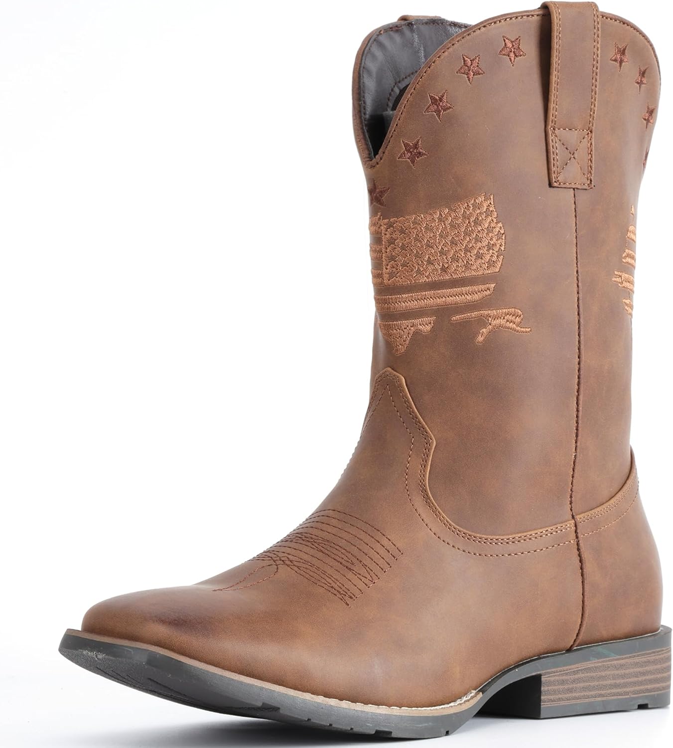 

Мужские ковбойские сапоги IUV с широким голенищем, западного стиля, с традиционным американским флагом, ретро с квадратным носком, деревенские сапоги, светло-коричневый