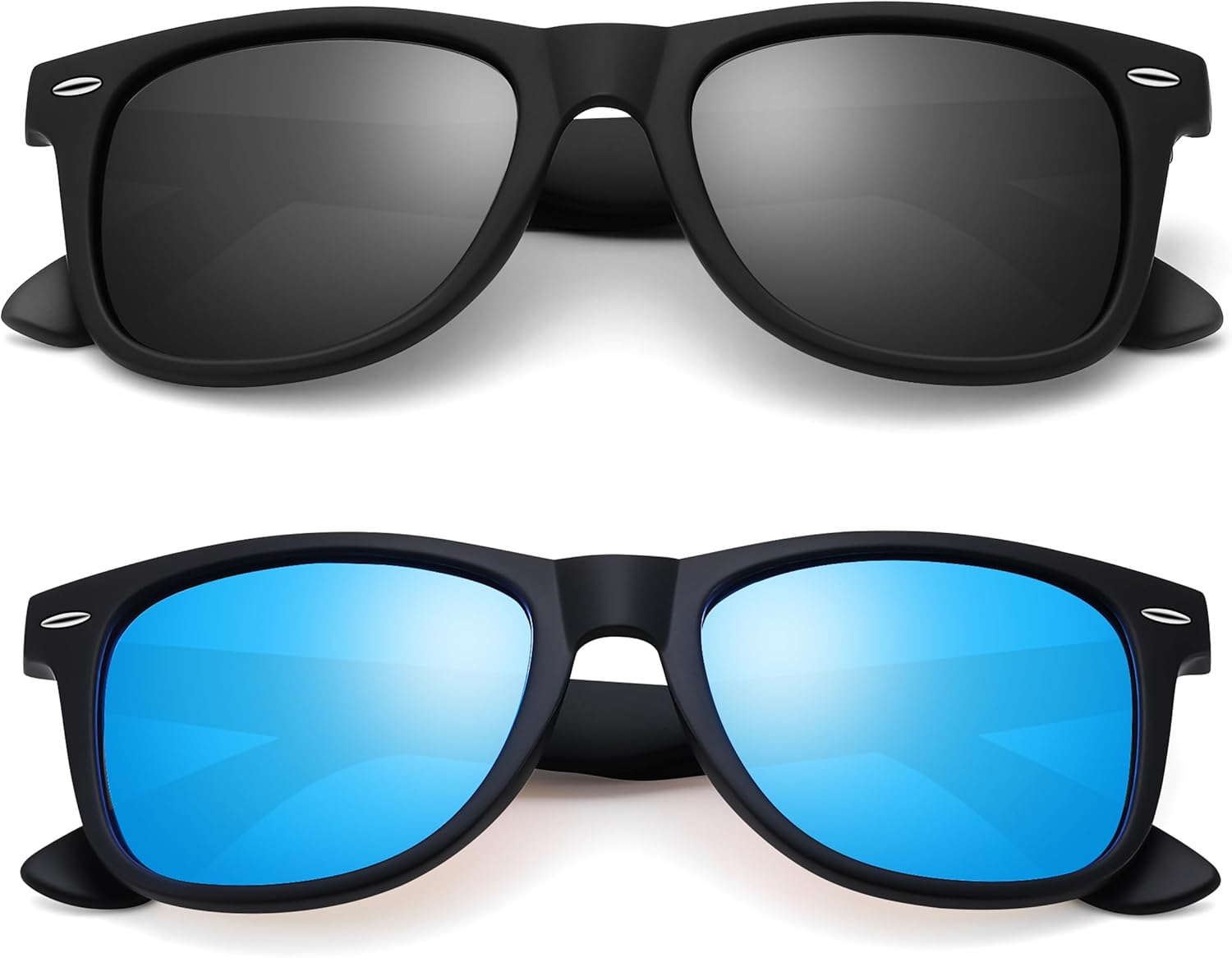 

Поляризованные солнцезащитные очки Bouryo Square Wayfarer для мужчин и женщин, для вождения, рыбалки, с защитой UV400 (2 шт.), A2-(2 Pack) Matte Black/Gray + Matte Black/Ice Blue