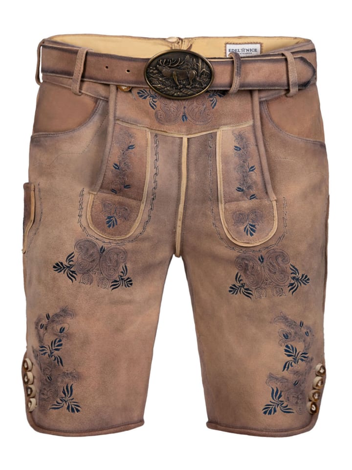 

Короткие кожаные брюки Wildbock, замша Peter blue коричневого цвета Edelnice