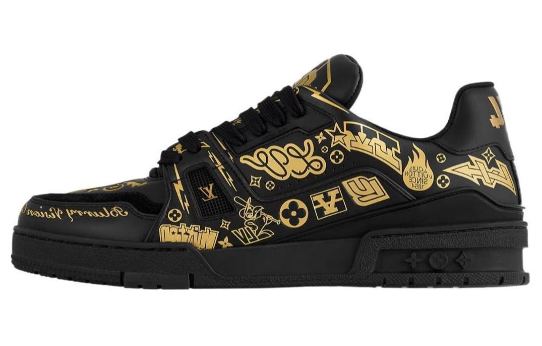 LOUIS VUITTON Женские кроссовки Trainer Low top для скейтбординга черные с золотым