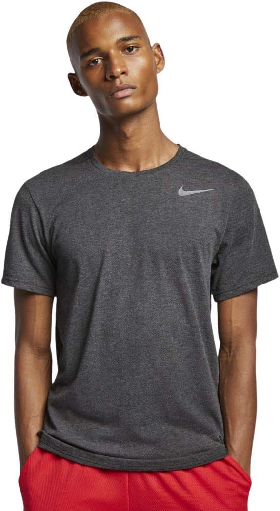 

Мужской тренировочный топ с коротким рукавом Nike Breathe (черный меланж/металлический гематит), Metallic