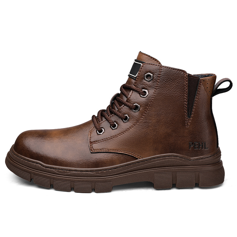 

PEHL Короткие мужские кожаные мартинсы коричневые, цвет Brown