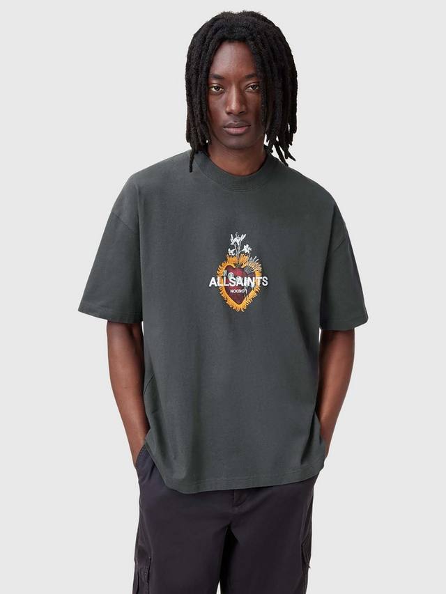 

Графическая футболка с коротким рукавом oversize-кроя из органического хлопка с сердечным рисунком AllSaints, цвет Washed Black