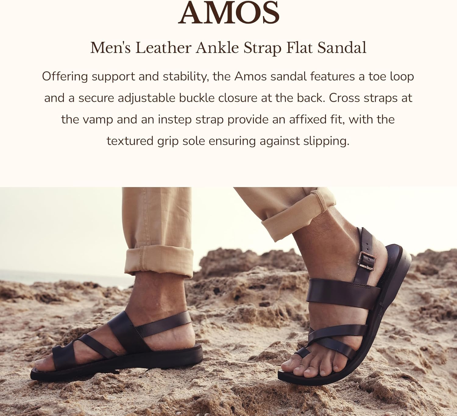 Amos - Leather Ankle Strap Flat Сандалии - Mens Сандалии Jerusalem Sandals, коричневый — фото 2