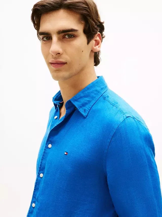 Рубашка из льняного поплина, стандартного кроя Tommy Hilfiger, Royal Blue — фото 4