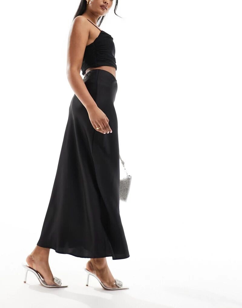 

Черная атласная юбка макси асимметричного кроя ASOS