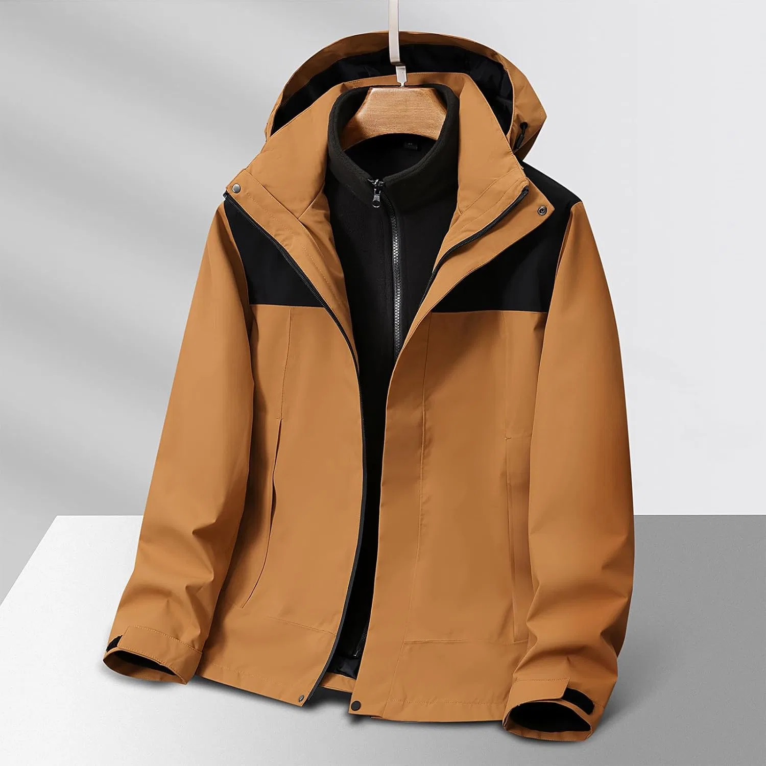 Мужская куртка Full-Zip, водонепроницаемая, с капюшоном, флисовая подкладка, ветрозащитная, Generic, Yellow — фото 2