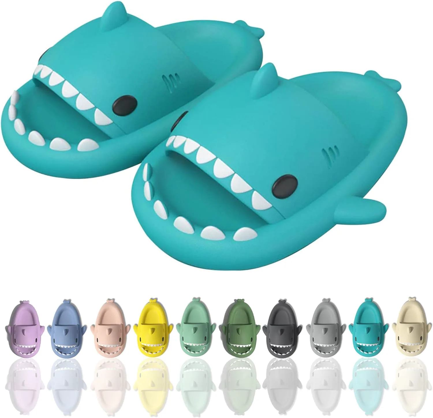 Шлепанцы Sharllen Shark для женщин и мужчин с милым забавным мультяшным дизайном, противоскользящие, с открытым носком, легкие летние шлепанцы с акулой, зеленый — фото 3
