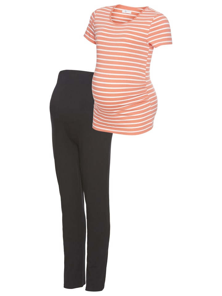 

Рубашка для беременных в абрикосовую полоску + черный neun 9 monate