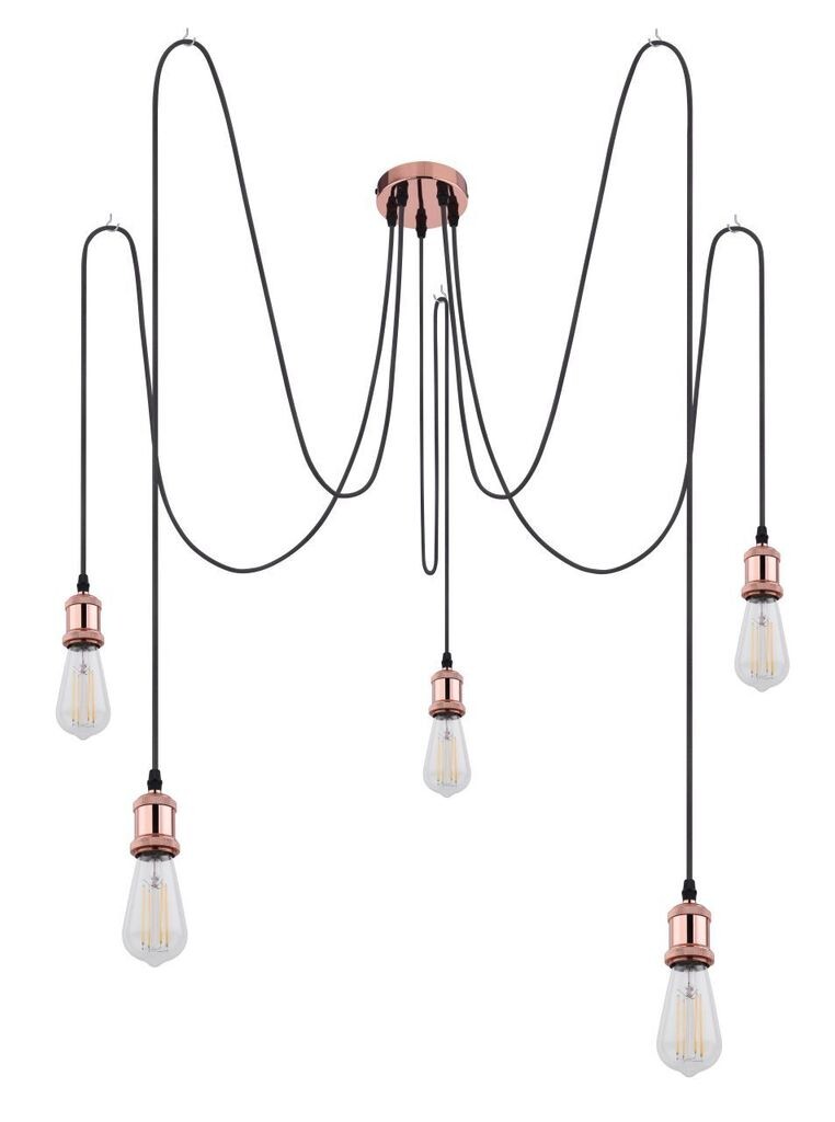 

Подвесной светильник Globo Lighting медного цвета, кабель текстильный черный, ø: 117 мм, В: 2000 мм, длина кабеля 2000 мм, без 5x E27 40 Вт 230 В., медь