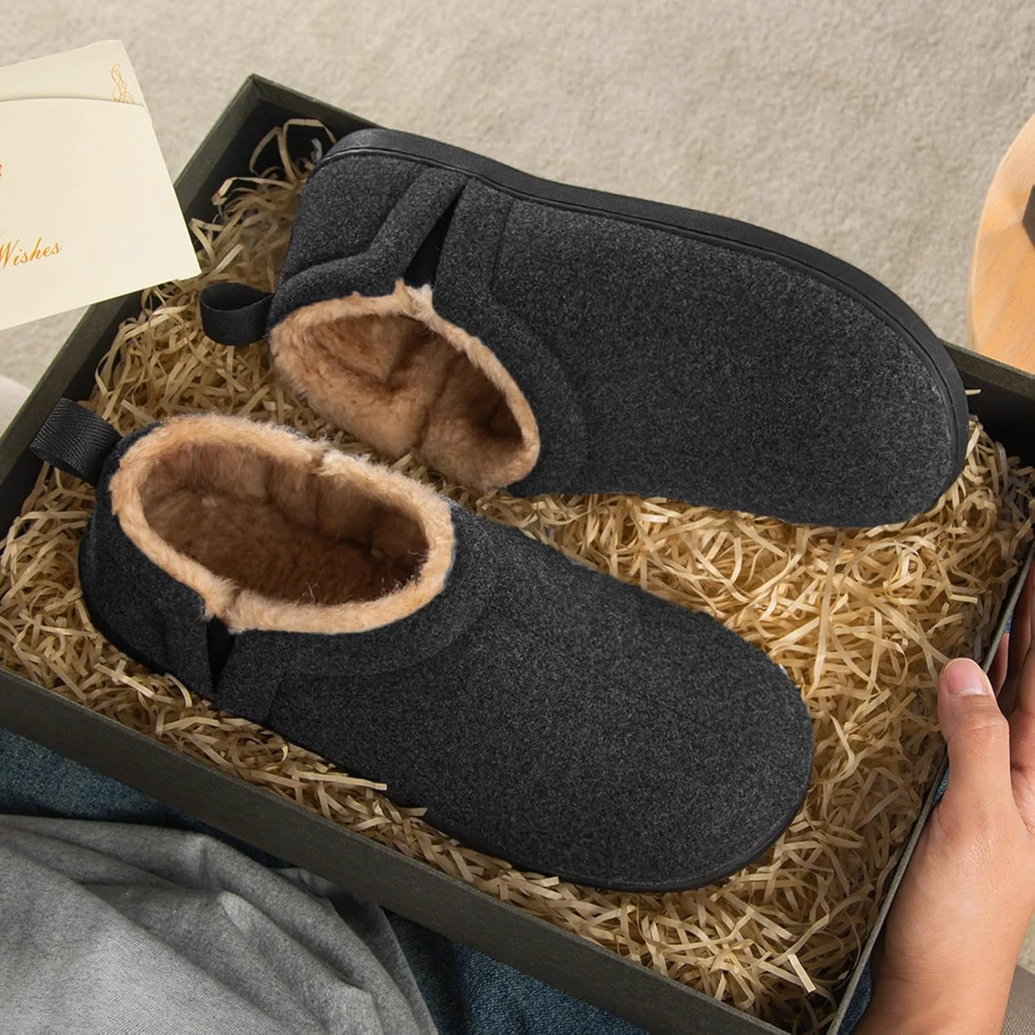 

Мужские тапочки Snug Leaves из искусственной шерсти, уютные и теплые зимние домашние тапочки с эластичными вставками, черный