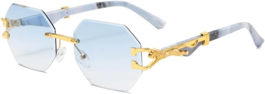 

Ретро-солнцезащитные очки без оправы с градиентным переходом цвета для женщин и мужчин с отделкой под дерево и леопардовым принтом, защита от УФ-излучения UV400 TYUVIVO, Blue