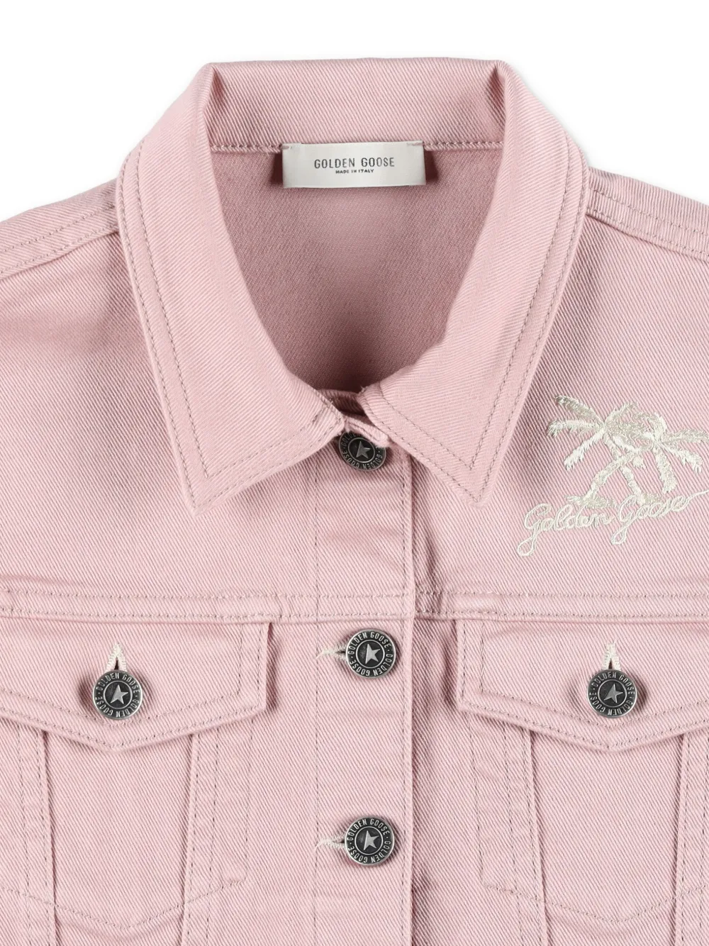 Джинсовый жилет с вышитым логотипом Golden Goose Kids, розовый — фото 3