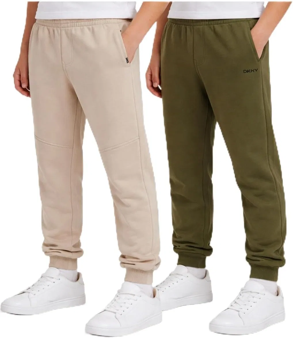Спортивные штаны DKNY для мальчиков - комплект из 2 штук, из мягкого флиса, с эластичным поясом и карманами, Olive/Stone