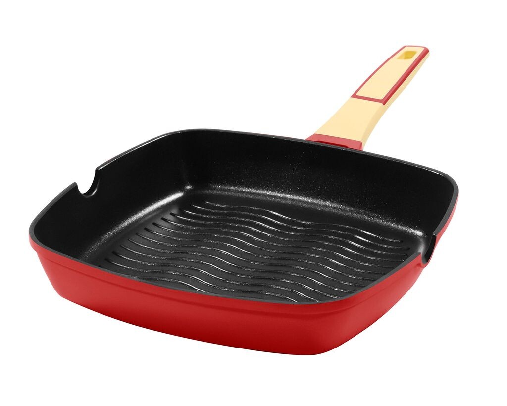 

Прямоугольная сковорода-гриль 28x28 см, высота около 5,5 см KING GOURMET RED, изготовлена ​​из литого алюминия с антипригарным покрытием, армированным керамикой: XYLAN PLUS SILVER DIAMOND / цвет: красный