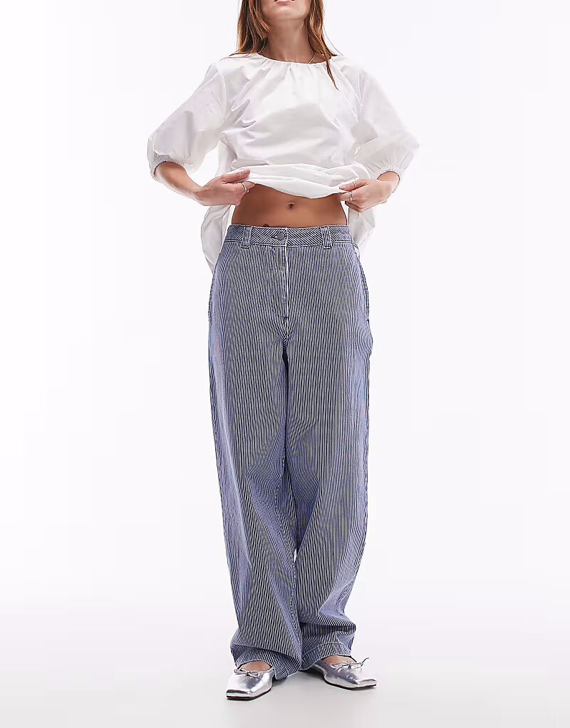 

Прямые брюки в полоску синего цвета Topshop