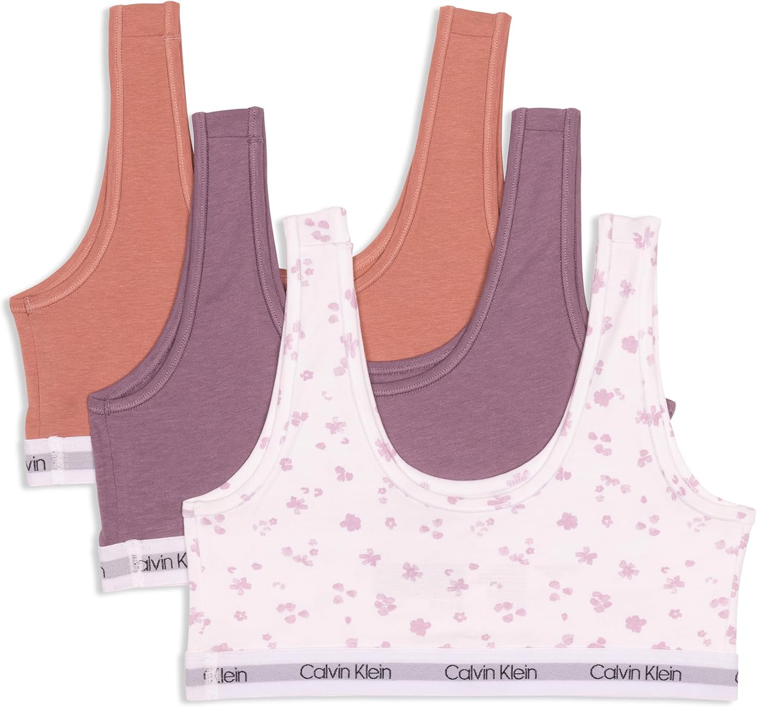 Комплект из 3 бюстгальтеров-бралеттов Calvin Klein Girls Modern Cotton, Mauve Micro Petal/Refined Plum/Modern Rose — фото 2