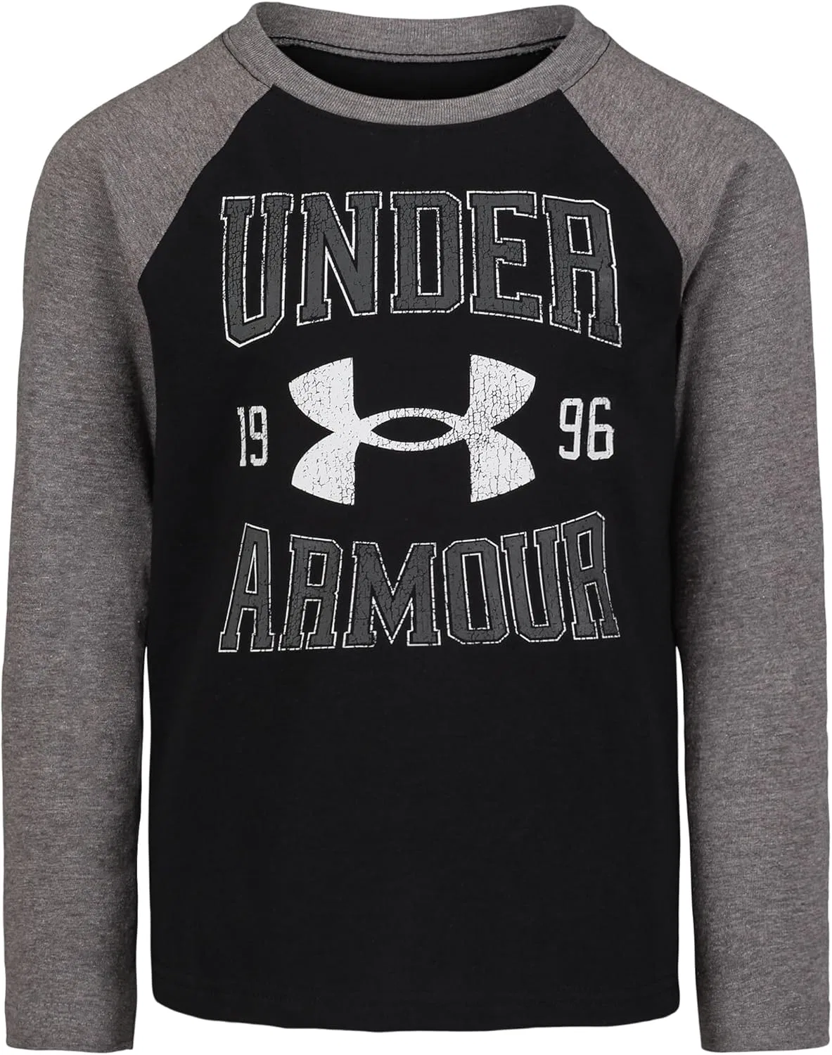 Детская футболка с длинным рукавом и графическим логотипом Under Armour, легкая и дышащая, свободного кроя, Black Raglan Word