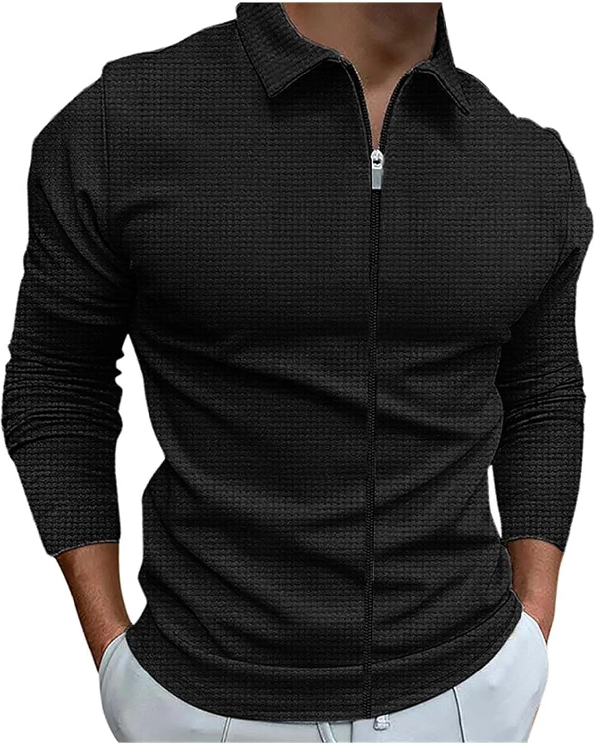 

Мужская поло с длинным рукавом и молнией, Slim Fit, лацканный воротник