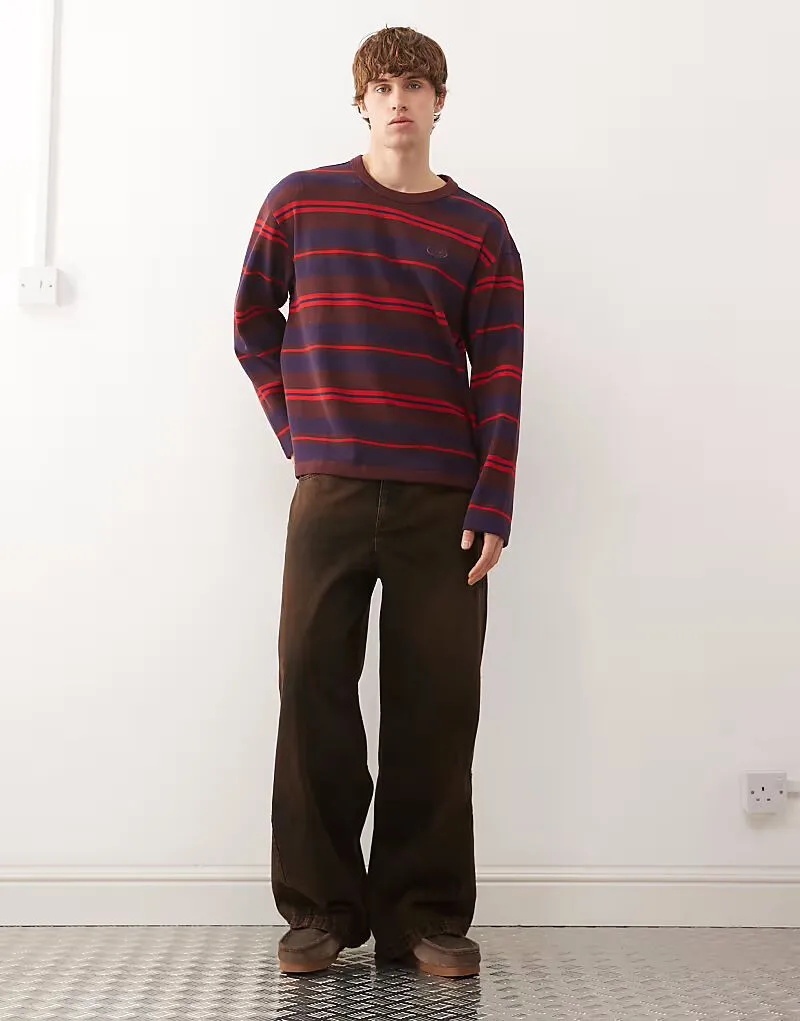Футболка с длинными рукавами Adidas Originals в полоску, красного и бордового цвета — фото 2