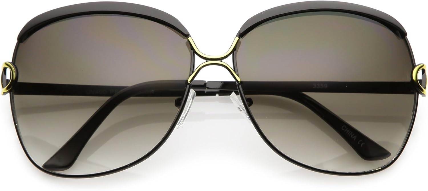 

zeroUV - Женские солнцезащитные очки с увеличенным металлическим каркасом, уникальной переносицей, нейтральными цветными линзами, квадратной формы, диаметр линз 63 мм, Black Gold / Lavender