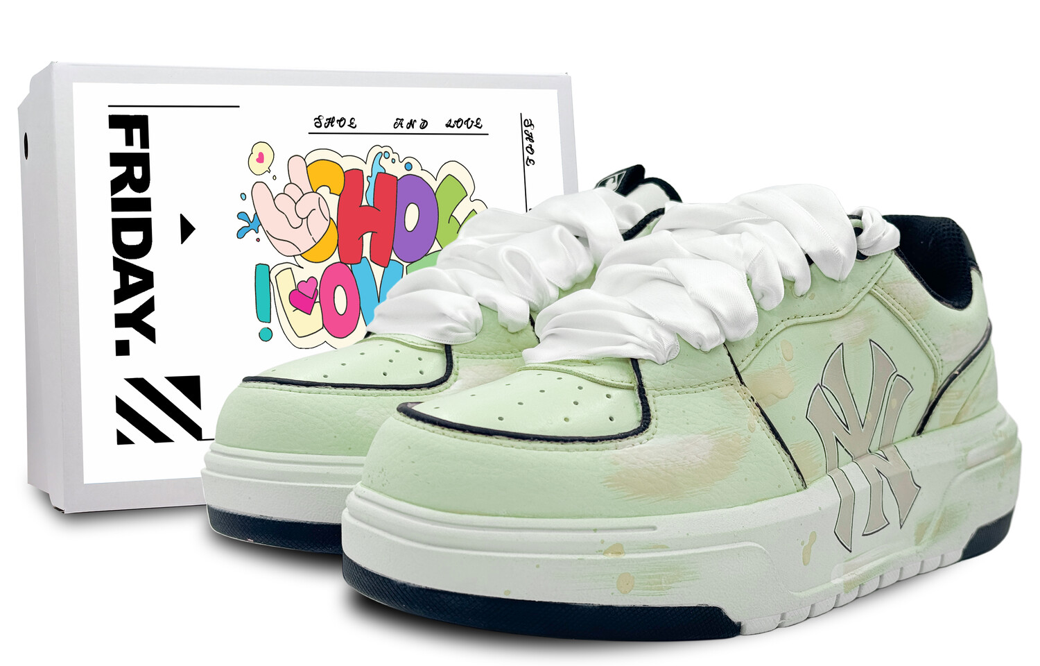 

Кроссовки MLB Chunky Liner Skateboarding Shoes Unisex Low-top White, зеленый
