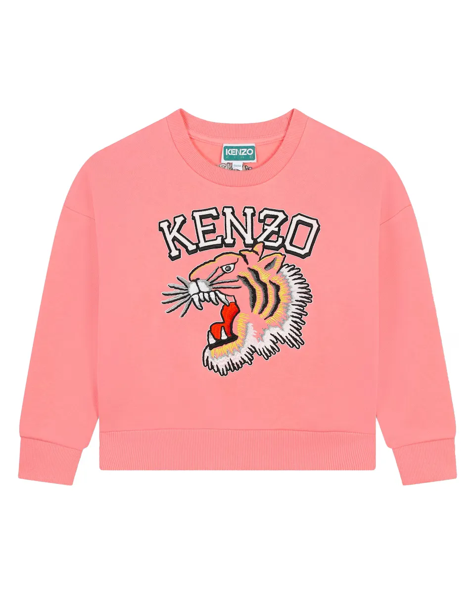 

Толстовка для девочек из 100% хлопка с вышивкой спереди Kenzo Kids, розовый