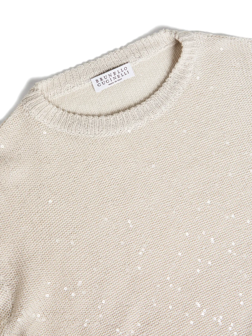 Свитер из льна и шелка Diamond Yarn Brunello Cucinelli Kids, бежевый — фото 3
