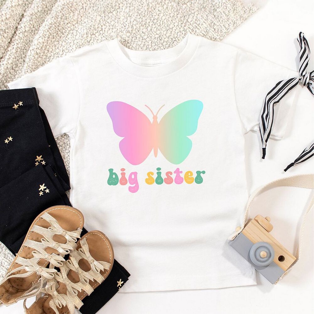 Футболка с короткими рукавами и рисунком для малышей Big Sister Butterfly The Juniper Shop, белый — фото 2