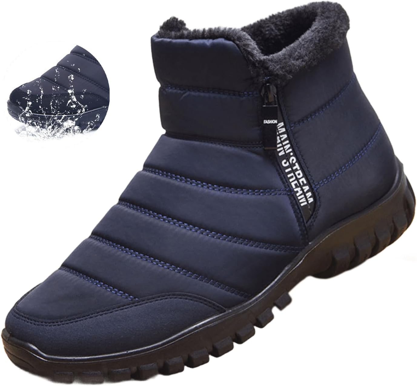 

Мужские зимние ботинки для снега, утепленные мехом, теплые ботильоны, застежка на молнии, удобная обувь для прогулок, легкие, водонепроницаемые Generic, синий