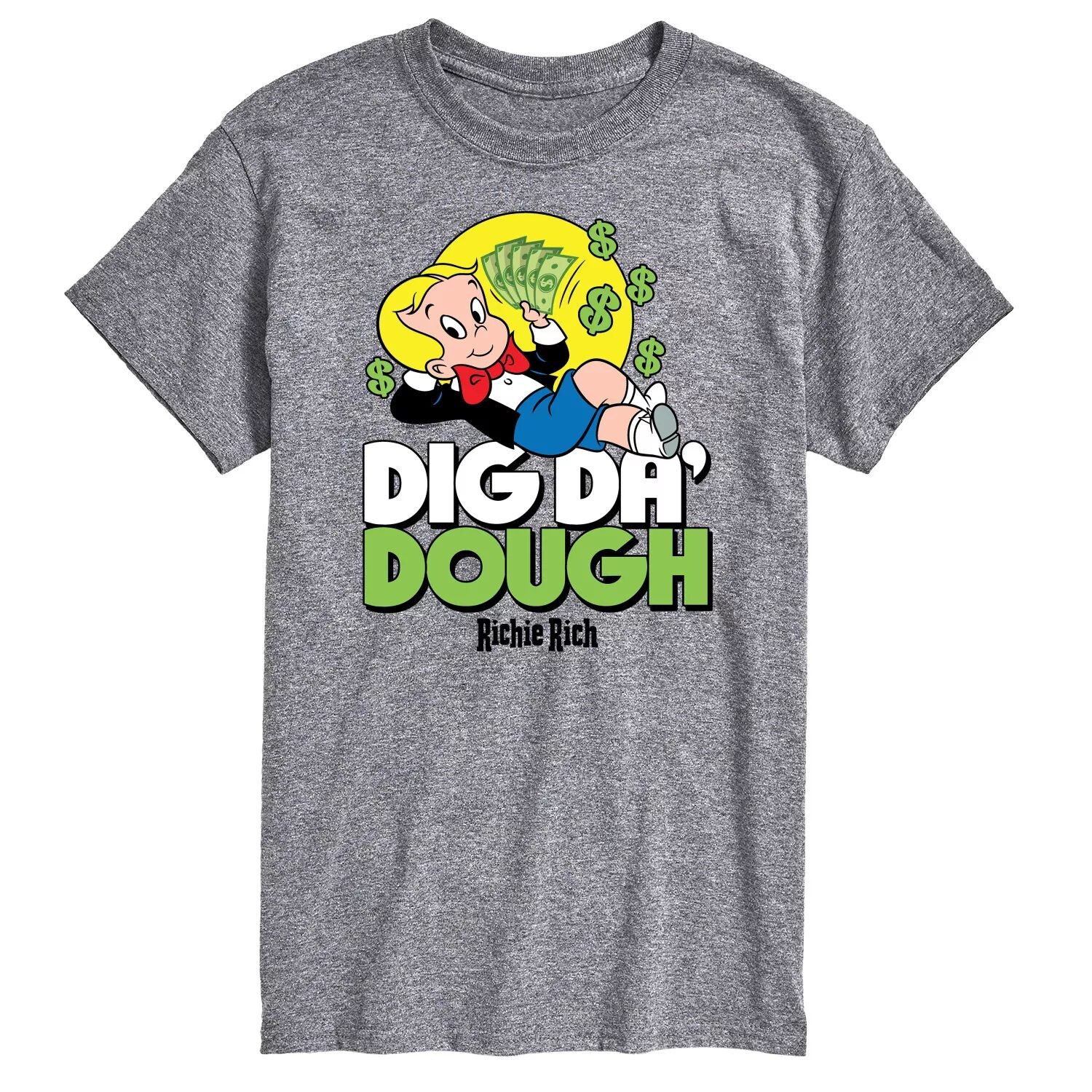 

Футболка с рисунком Big & Tall Richie Rich Dig Da Dough Licensed Character, серый