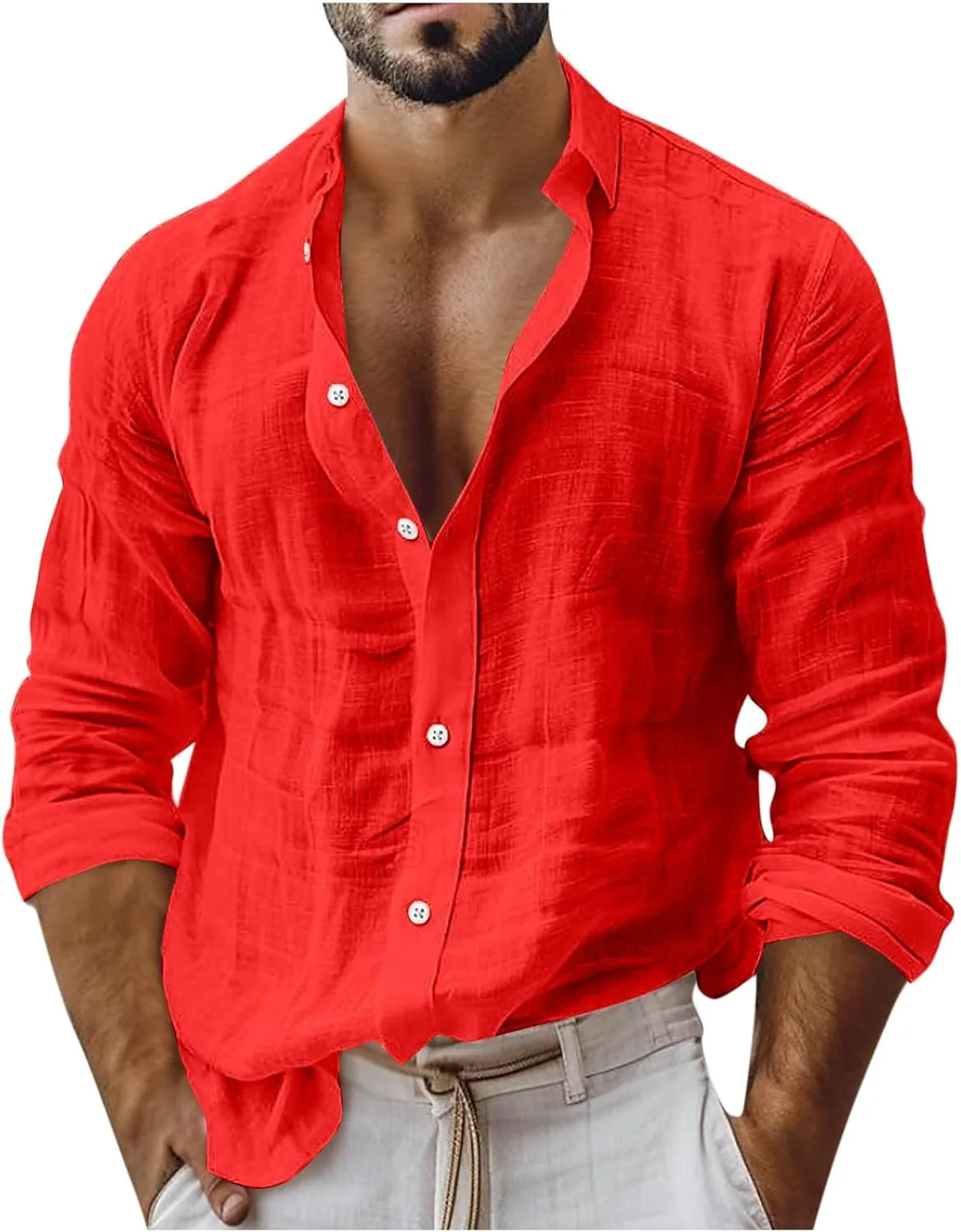 

Мужская рубашка Casual из хлопка и льна с длинным рукавом Xiaojmake