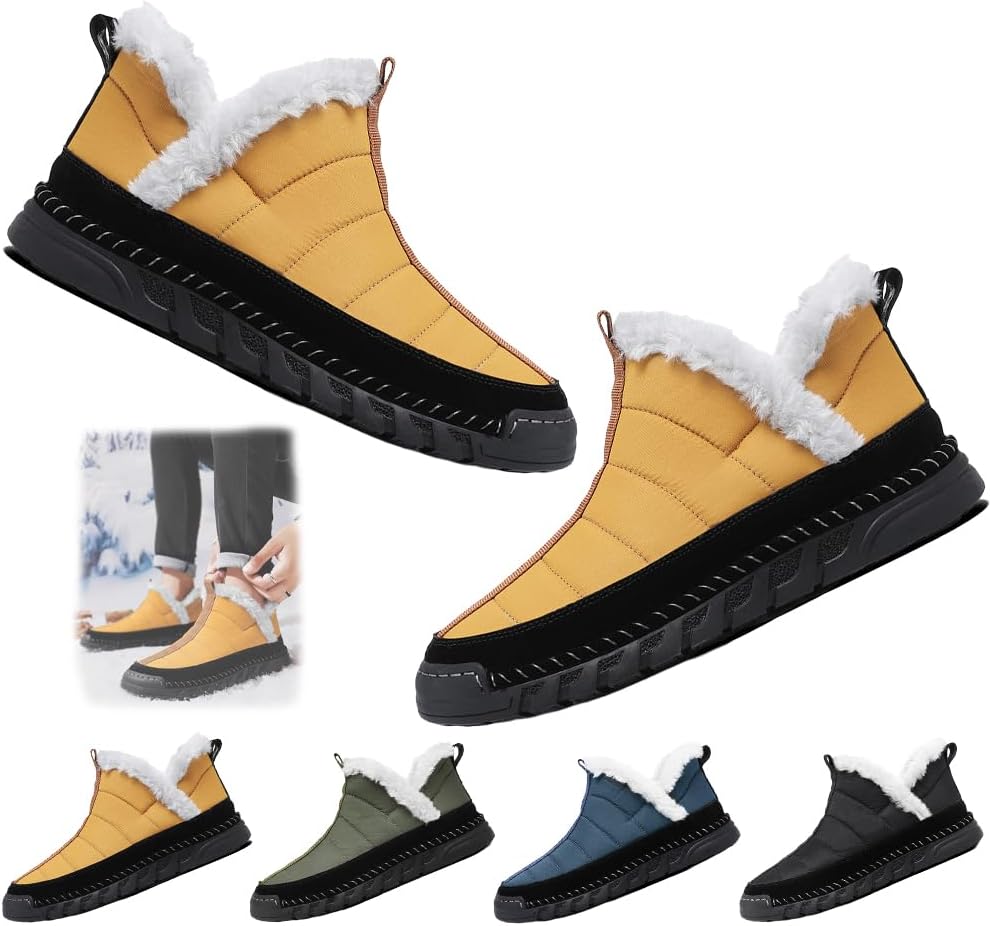 

Мужские зимние ботинки с водонепроницаемой теплоизоляцией, с искусственным мехом, удобные для ходьбы, ботинки без шнурков, легкие термо-ботинки Generic, желтый