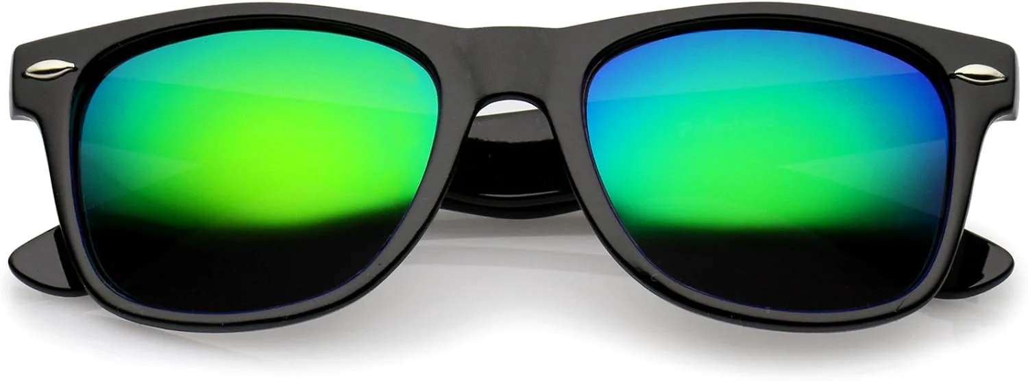 

zeroUV - Ретро-солнцезащитные очки в квадратной оправе с роговым оправой и цветными зеркальными поляризованными линзами, диаметр линз 55 мм, Black / Green Mirror