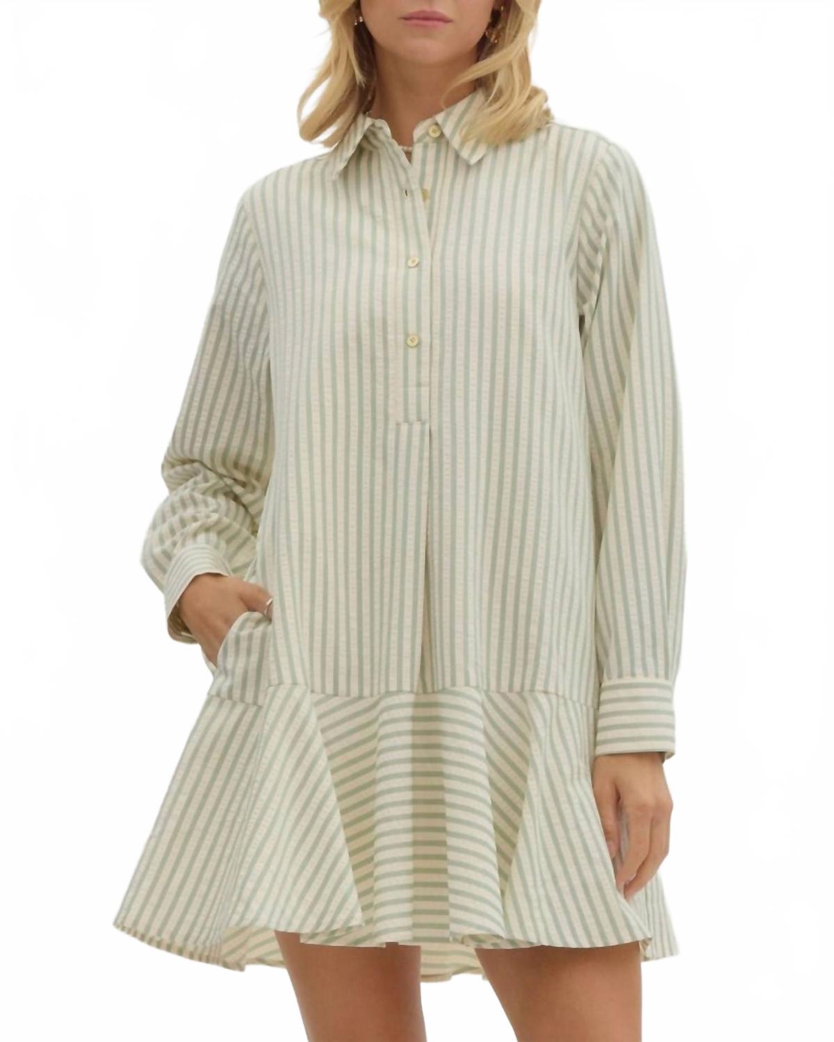 

Полосатое платье-рубашка в цвете шалфей Entro, Sage