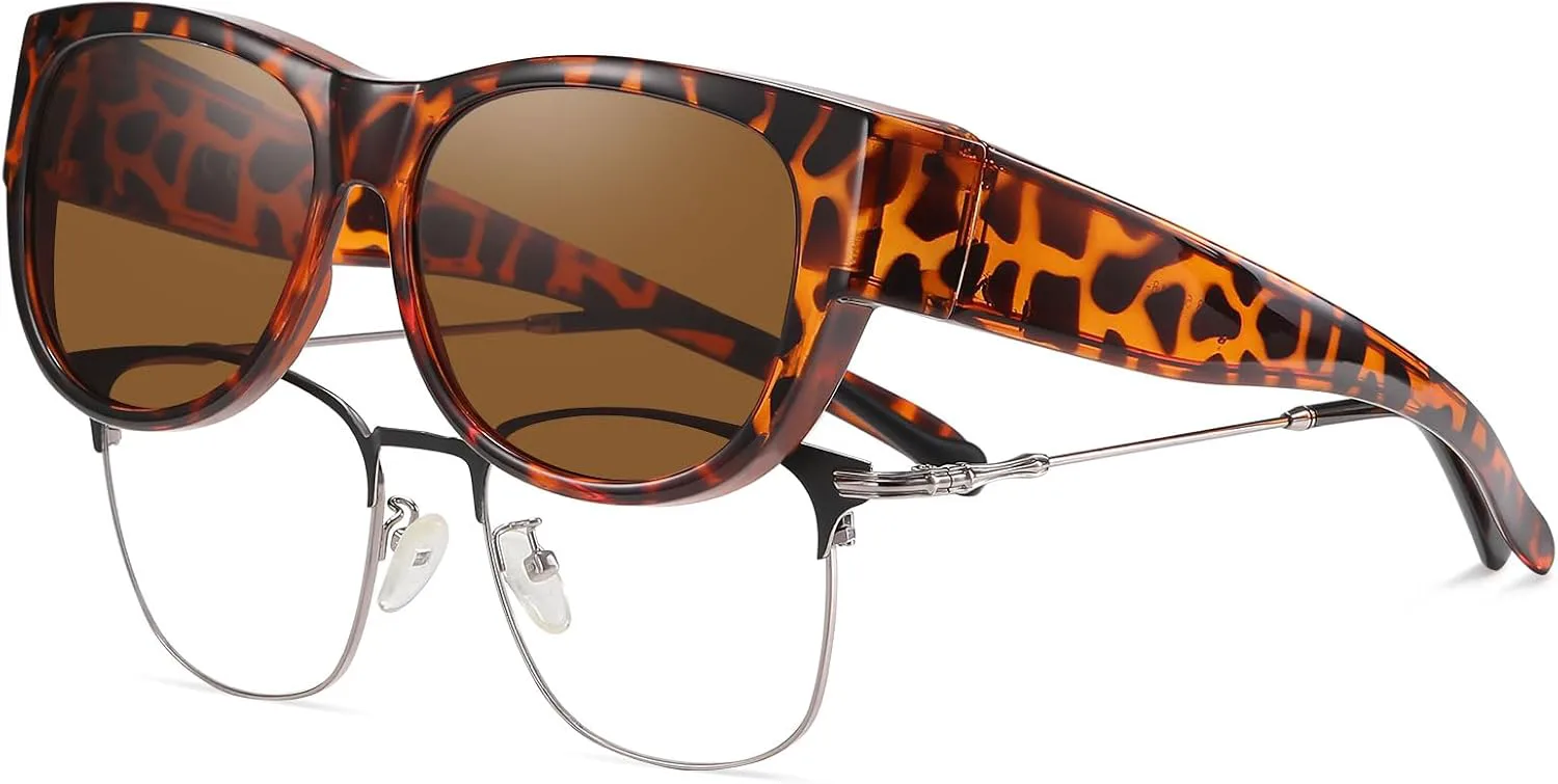 

Солнцезащитные очки HAOLOTA Fit Over Glasses для женщин, поляризованные, модные, в форме «кошачьих глаз», с защитой от УФ-излучения, Size M C03 Tortoise/Brown